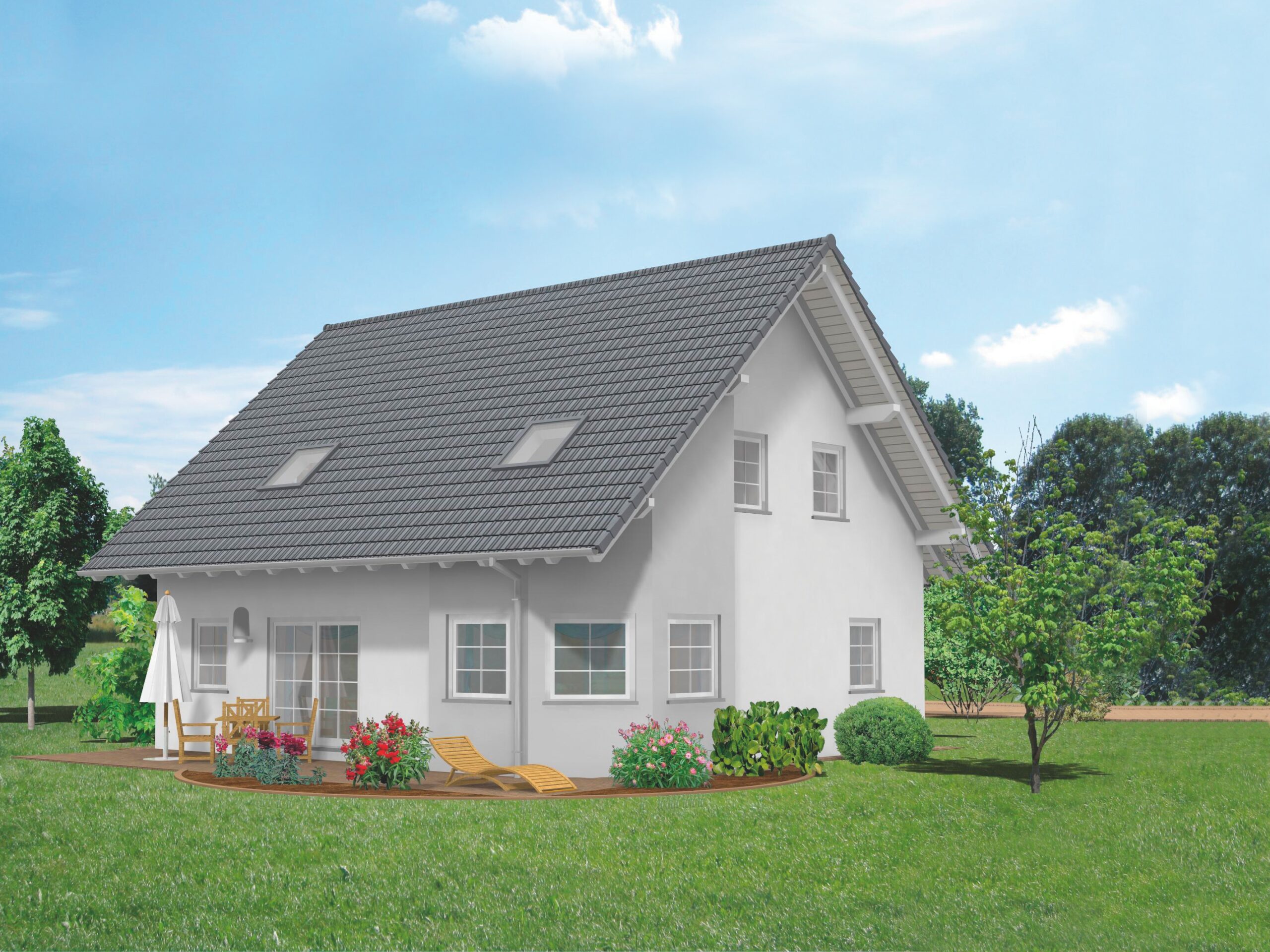 Haustyp C21 – Gartenansicht mit Terrasse